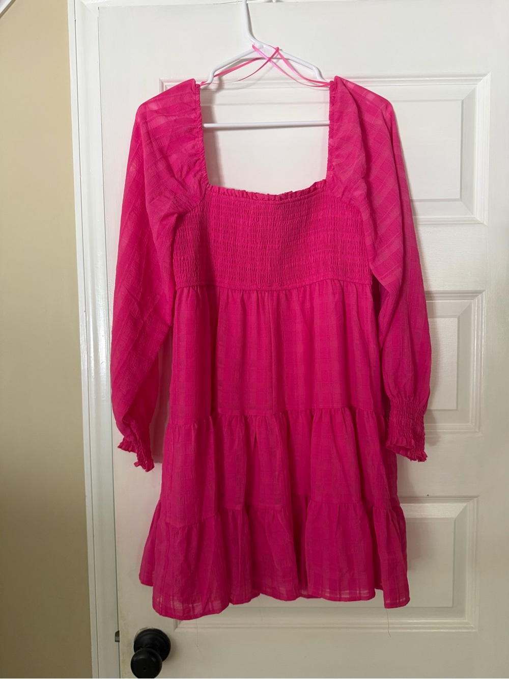 Women's Long Sleeve Tiered Dress - Hot Pink